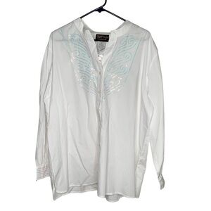 New Bob Mackie Women’s White Button Up Blouse 1X Iridescent Sequin Detail BNWT
